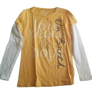 Total Girl Shirt "Love Peace Hope" yellow White LONG SLEEVE Size L/G